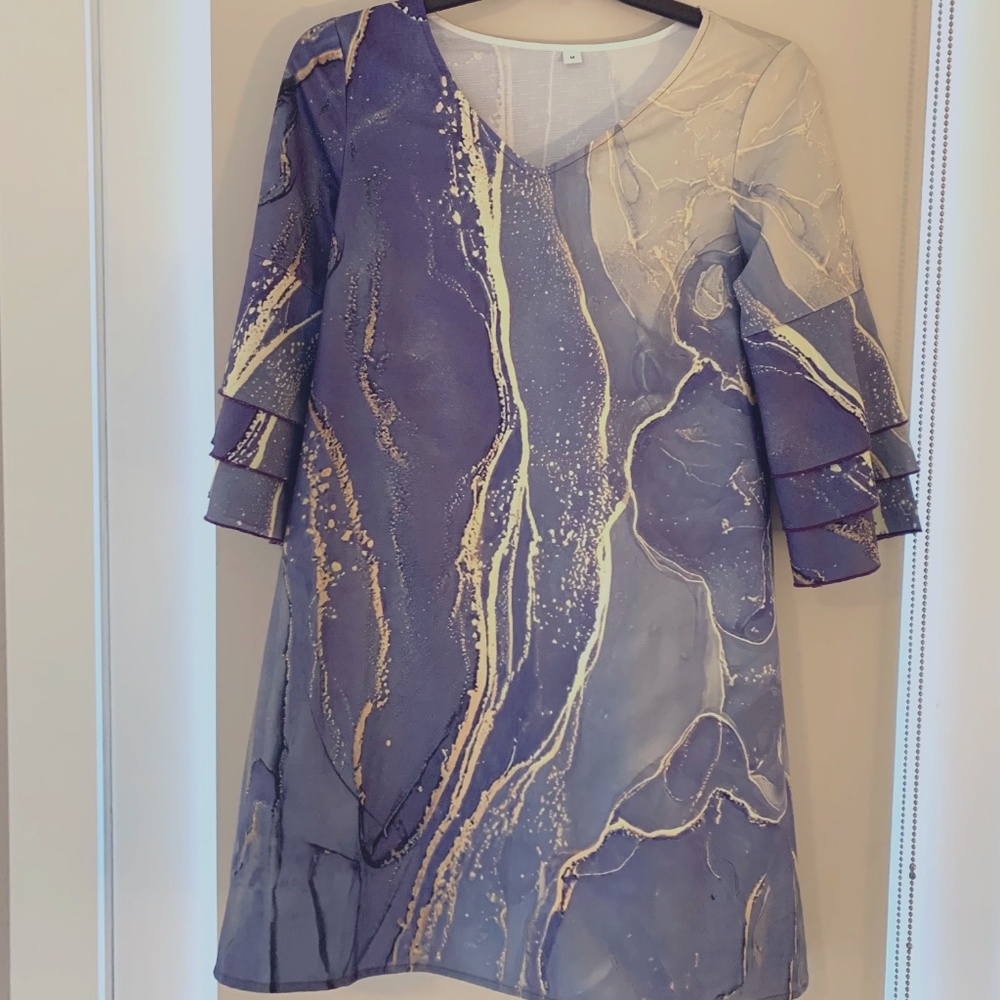 Venus "marble" blue and gold beach cover up dress - size M